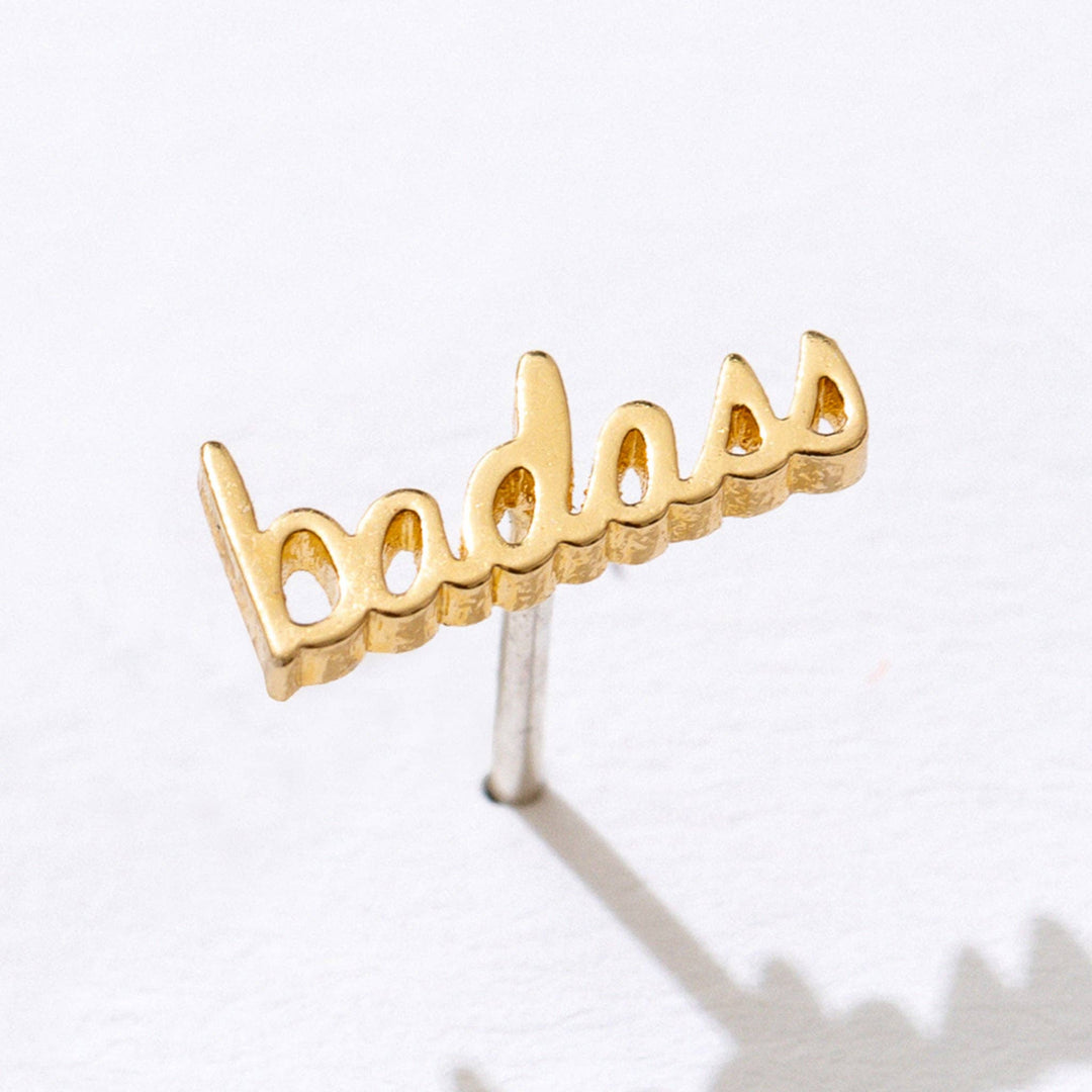 14k Gold Plate Badass Script Studs
