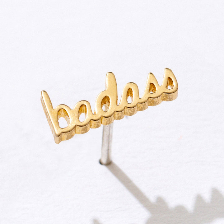 14k Gold Plate Badass Script Studs