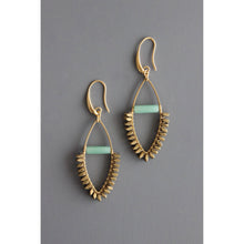 Load image into Gallery viewer, BKNE21 Jade and gold hematite wire wrapped earrings