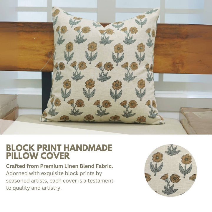 Designer Block Print Linen Blend Pillow Cover - Kirti FB05