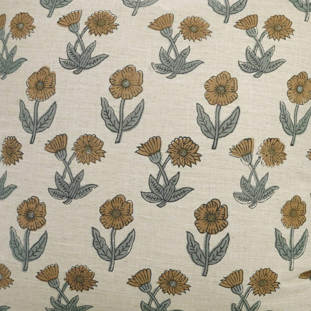 Designer Block Print Linen Blend Pillow Cover - Kirti FB05