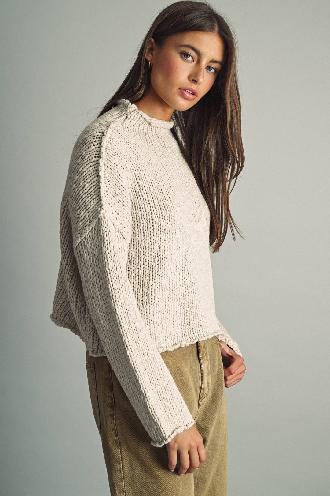 T673   ROLL HEMMING LONG SLEEVE SWEATER TOP