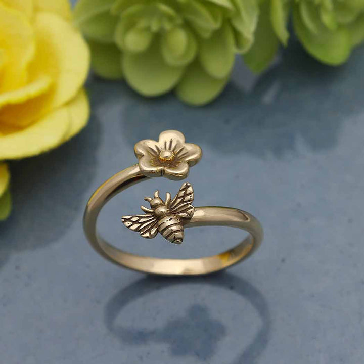 Bee and Cherry Blossom Adjustable Ring