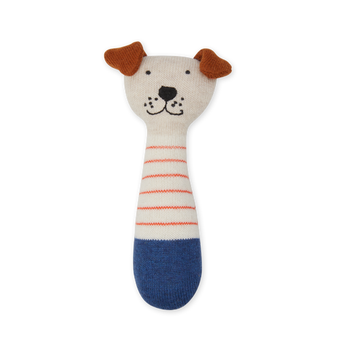 Cotton Knit Baby Rattle Toy - Dog Red