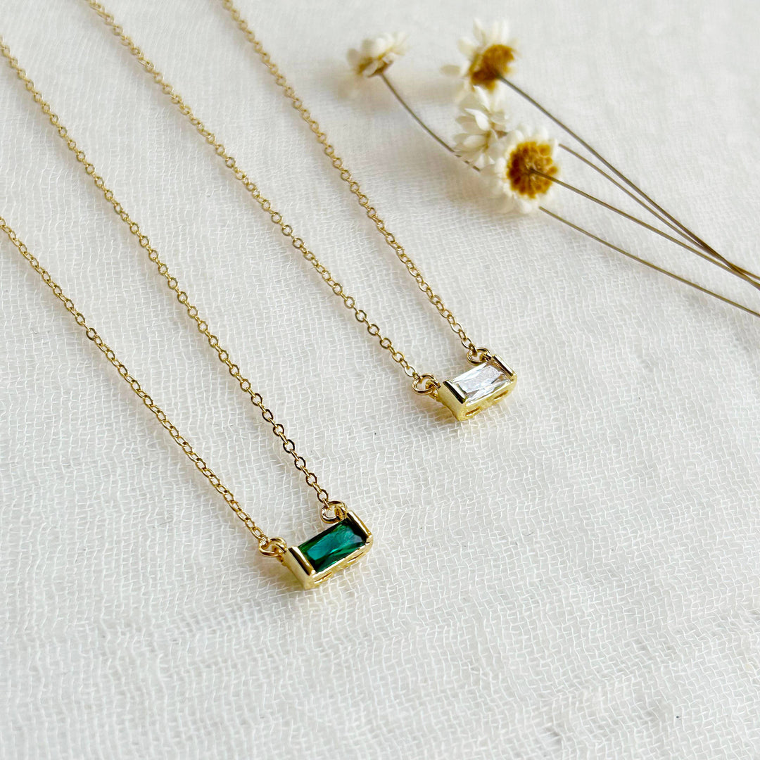 Minimalist Baguette Gemstone Necklace KT14