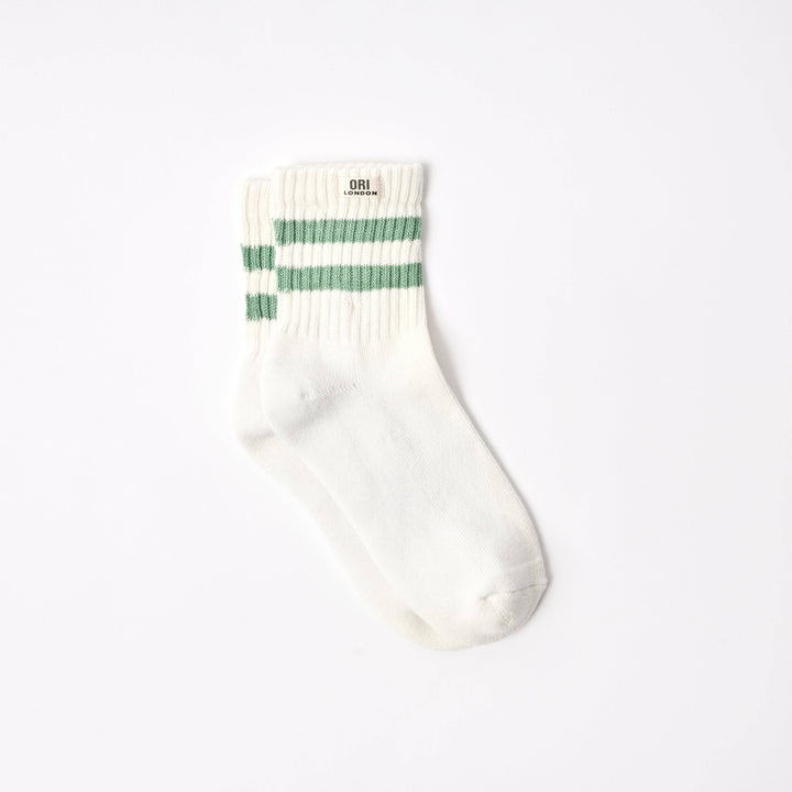 Windsor Stripe Crew Socks for Women in Matcha
