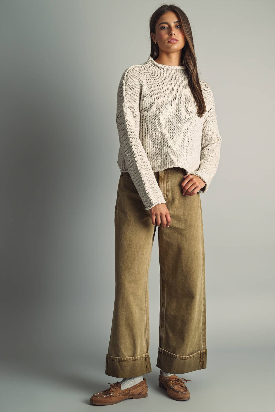 T673   ROLL HEMMING LONG SLEEVE SWEATER TOP
