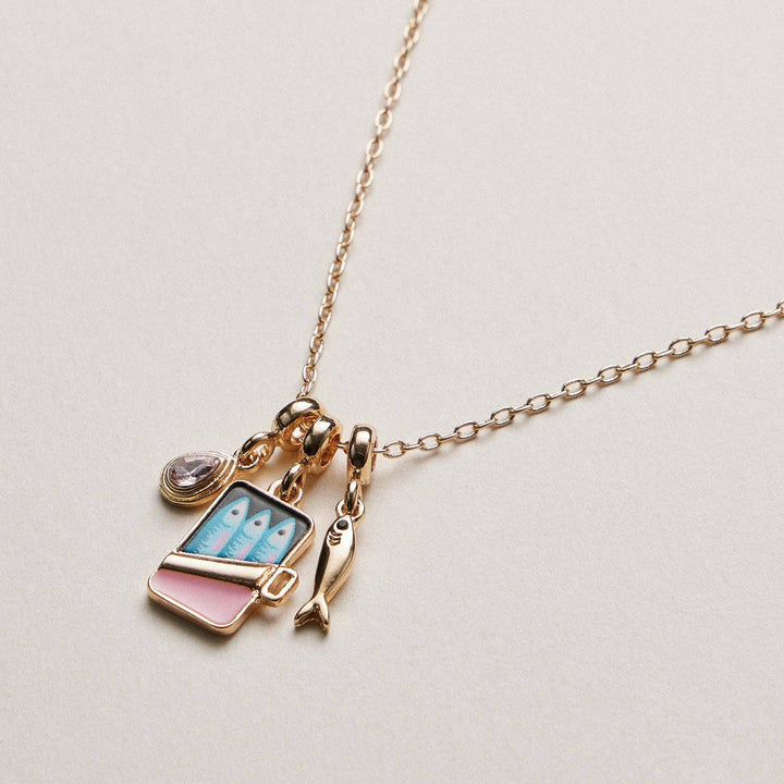 Gold Plated Fish Sardine Can Coastal Charm Necklace FRN24