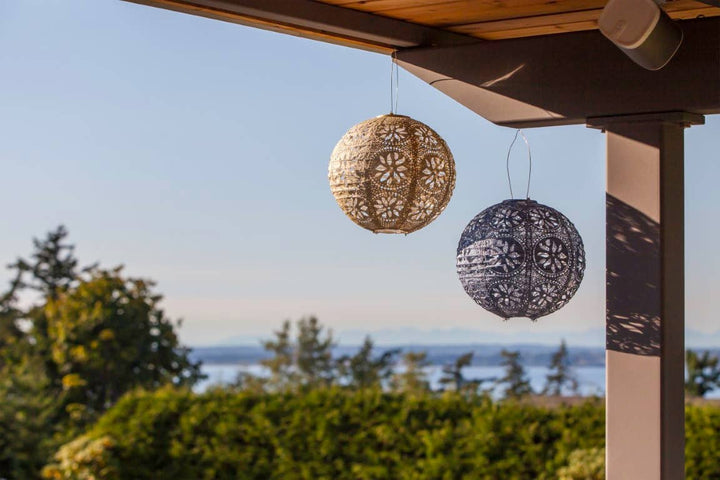 Stella Boho 12" Globe Solar Lantern - Pearl