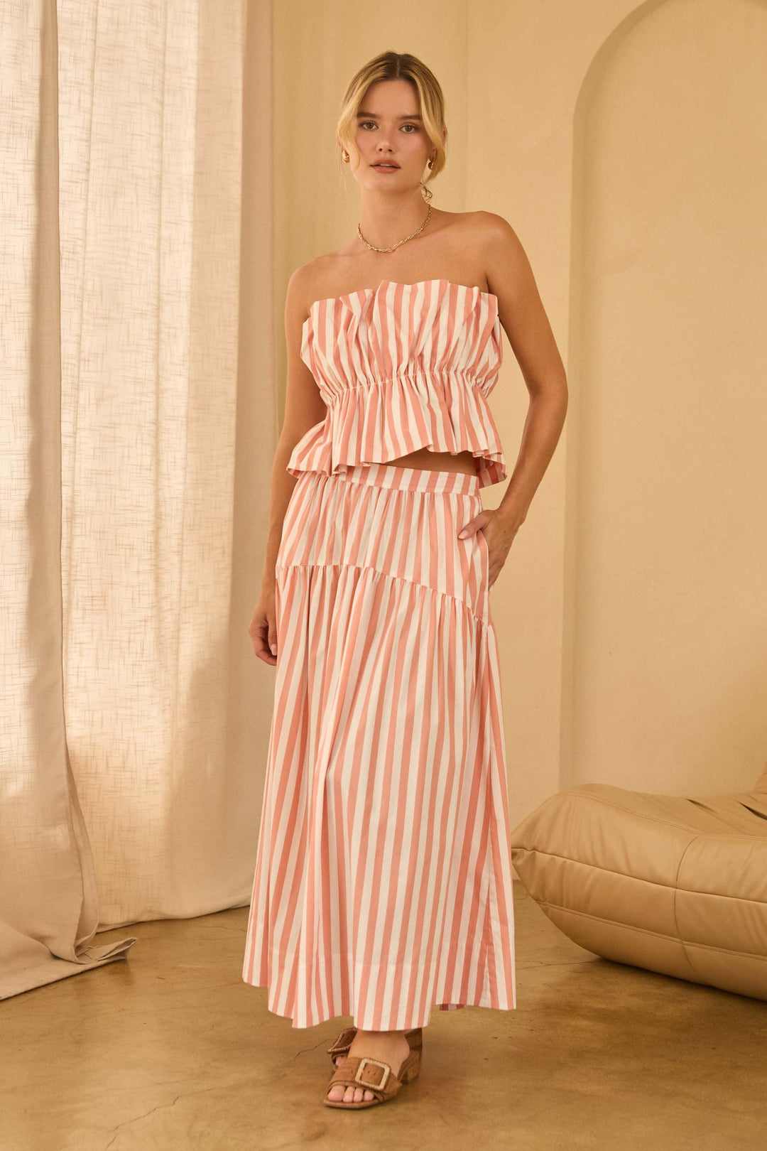 Striped Tiered Maxi Skirt SB86