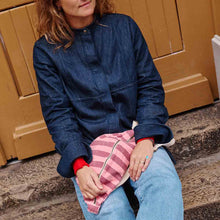 Load image into Gallery viewer, WOMEN BUM BAG STRIPES BURGUNDY /FLAMINGO PINK