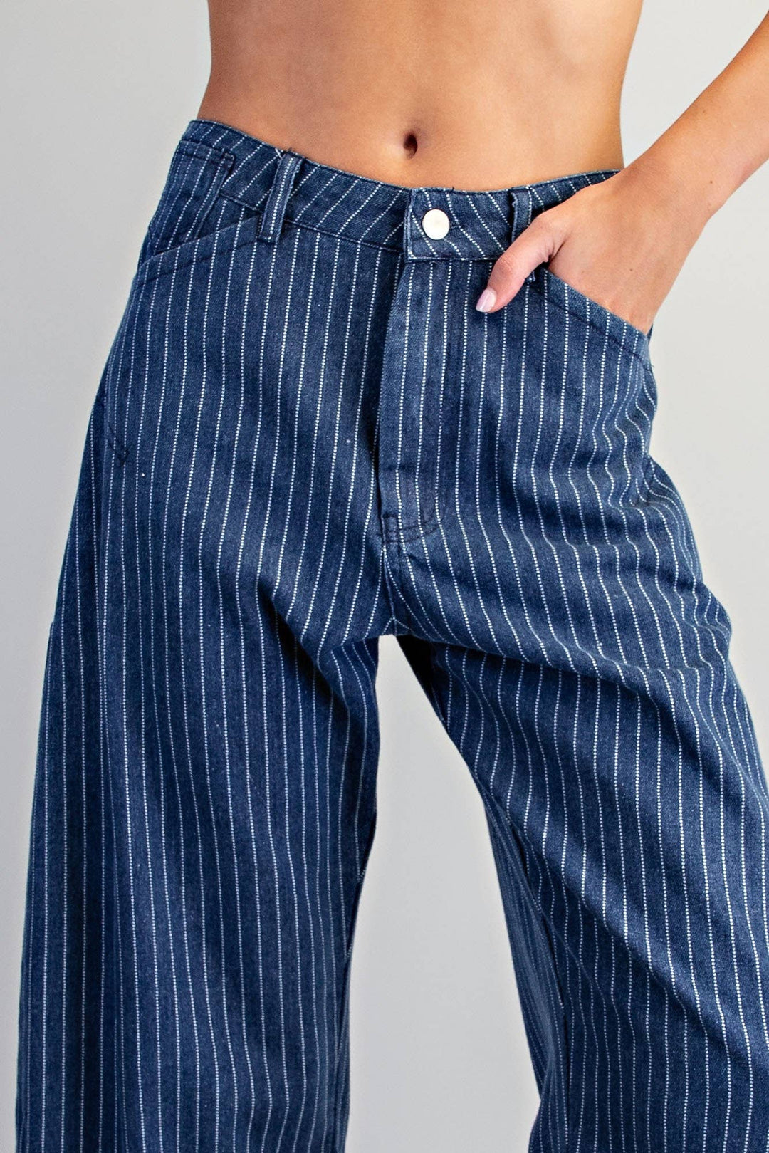 PL404 - STRIPED BARREL LEG CUFFED PANTS