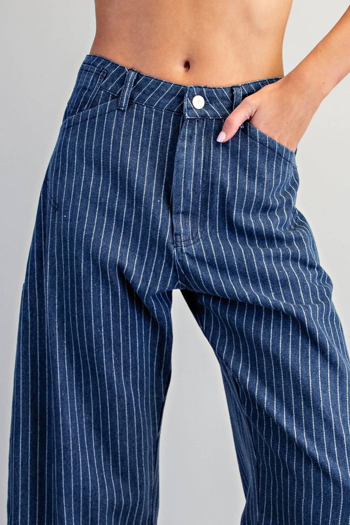 PL404 - STRIPED BARREL LEG CUFFED PANTS