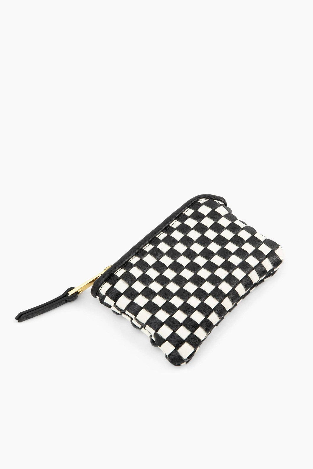 The Woven Wallet - Faux Leather Zipper Checkered Wristlet