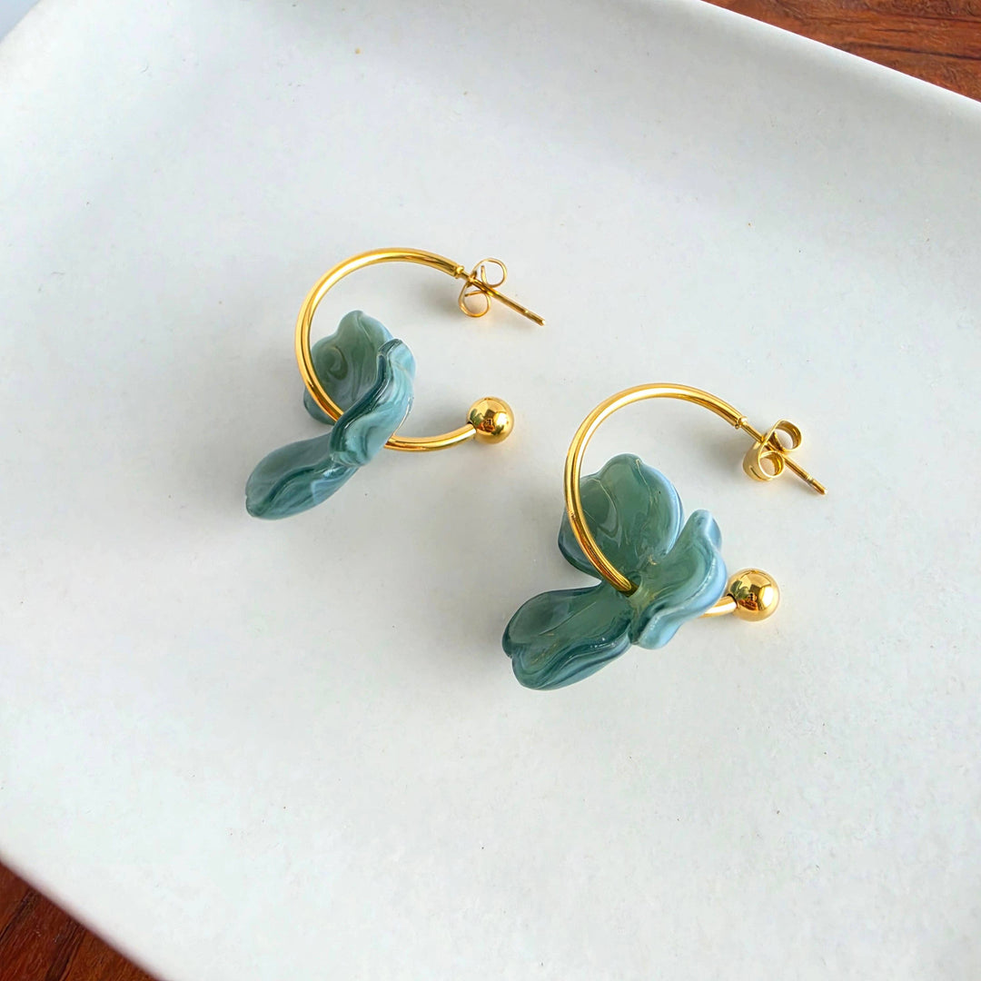 Magnolia Hoops - Alpine Green // Fall, Gold, Earrings