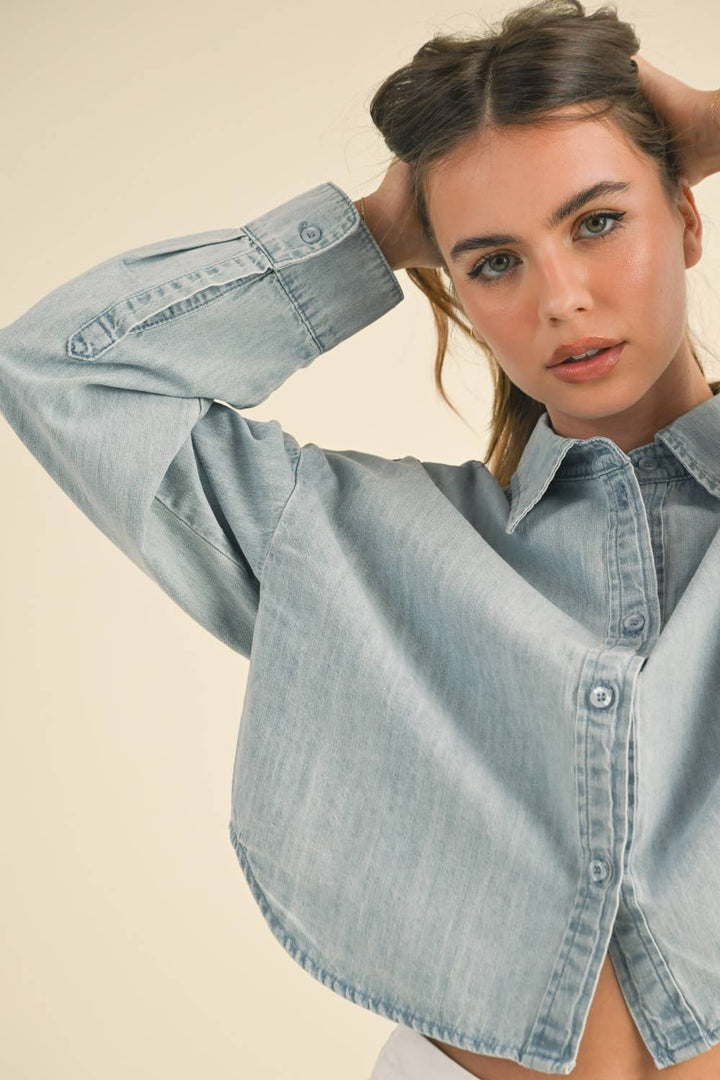 T3859   BUTTONDOWN SHORT BODY DENIM SHIRTS