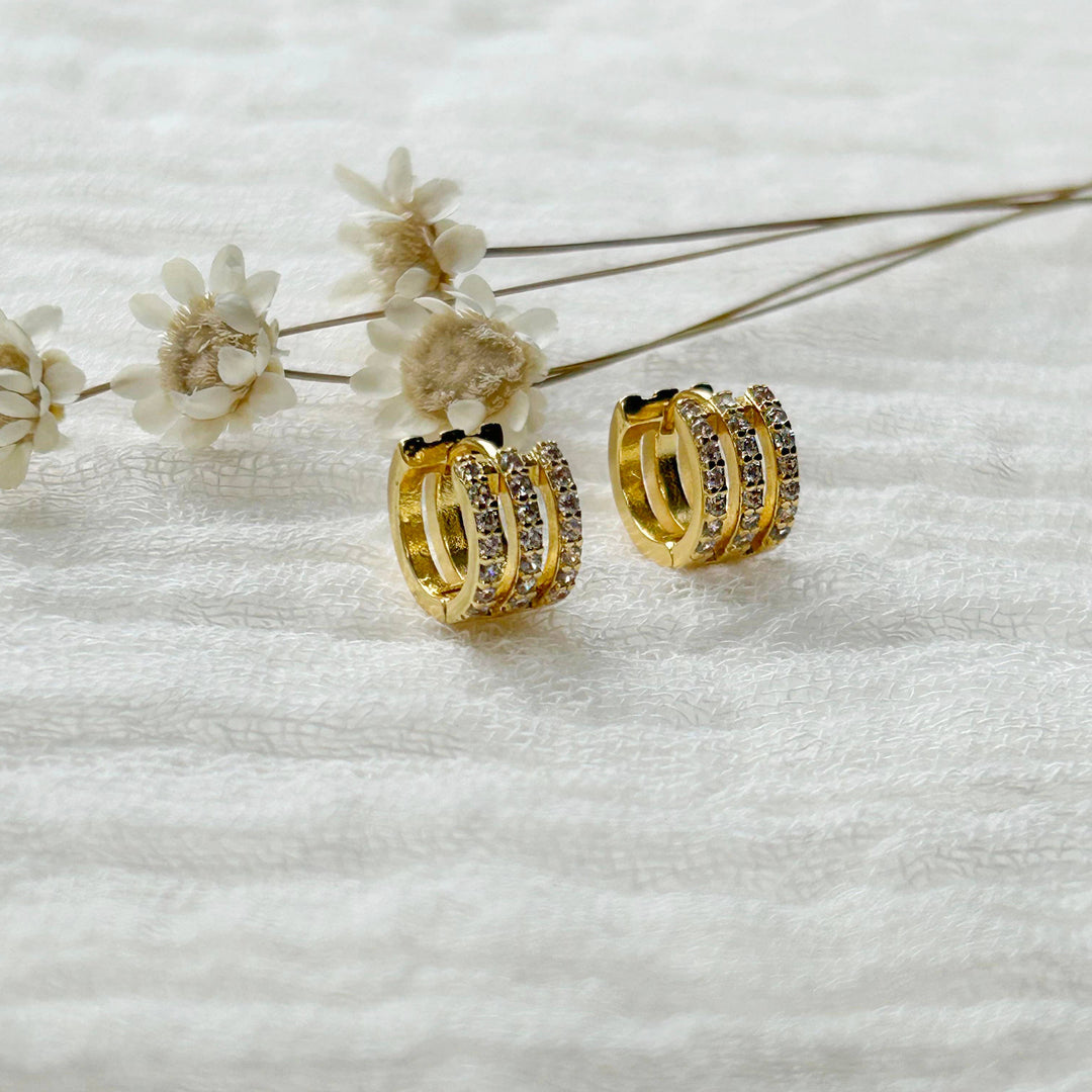 Triple CZ Huggie Hoops KT924