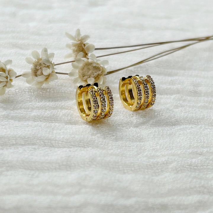 Triple CZ Huggie Hoops KT924