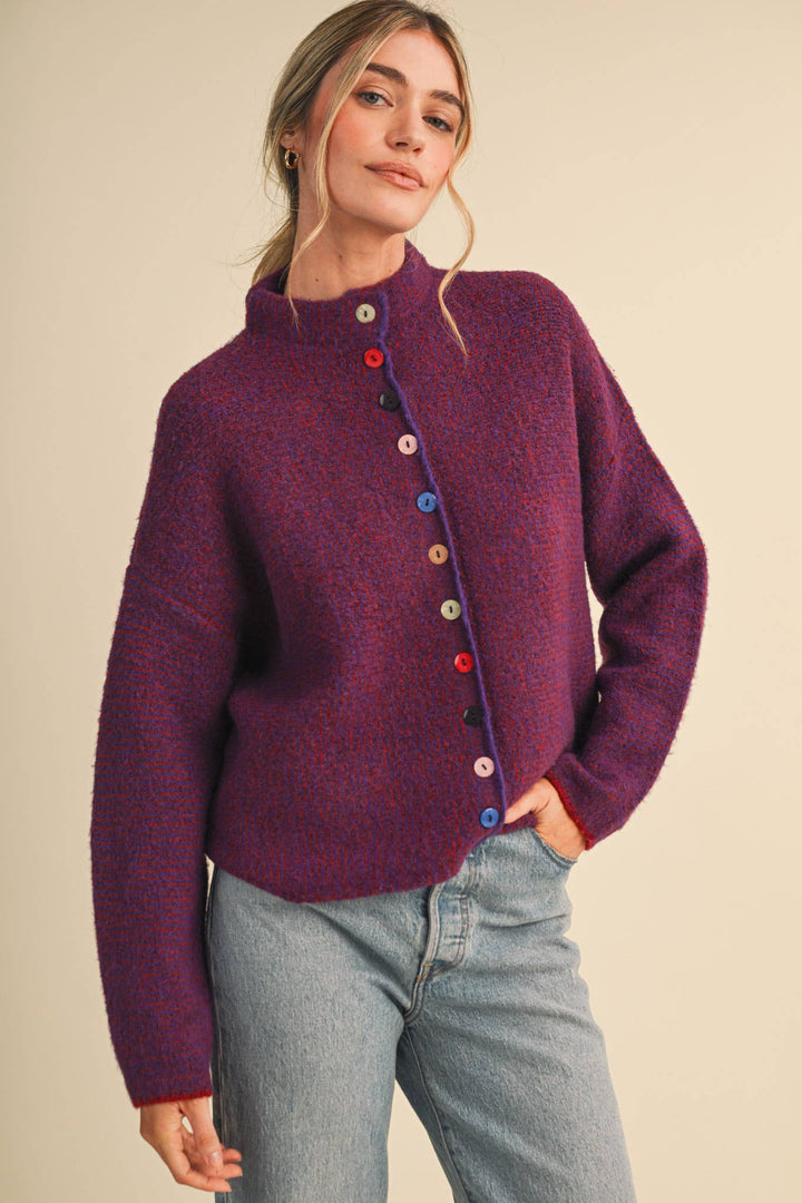 STRIPED SWEATER CARDIGAN WITH COLORFUL BUTTONS MS112