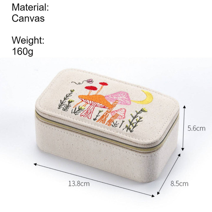 Embroidered Canvas Jewelry Box with Metal Zipper N6E072