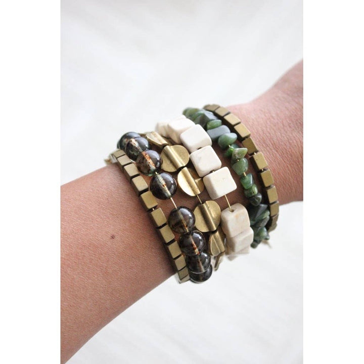 Athena hematite, glass, agate, and jade bracelet