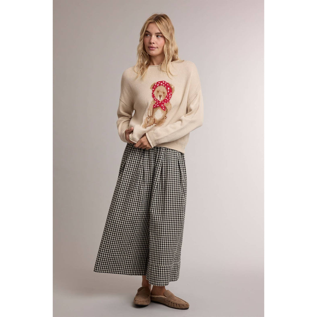 GINGHAM WIDE LEG PULL ON PANTS / WL26