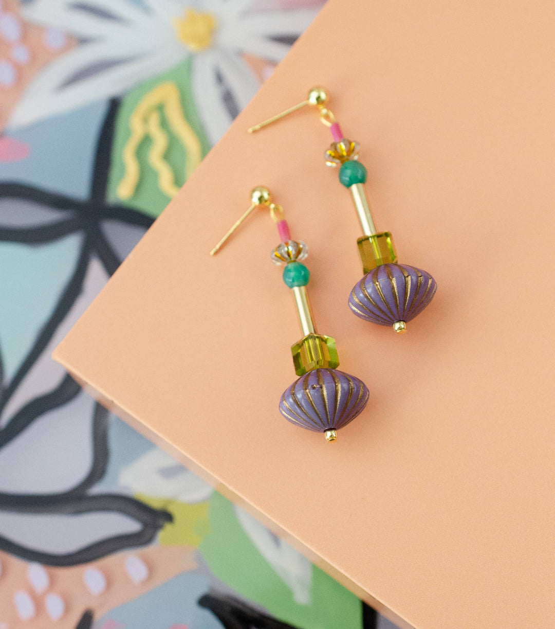 Purple Fluted Dangle Earrings JM107