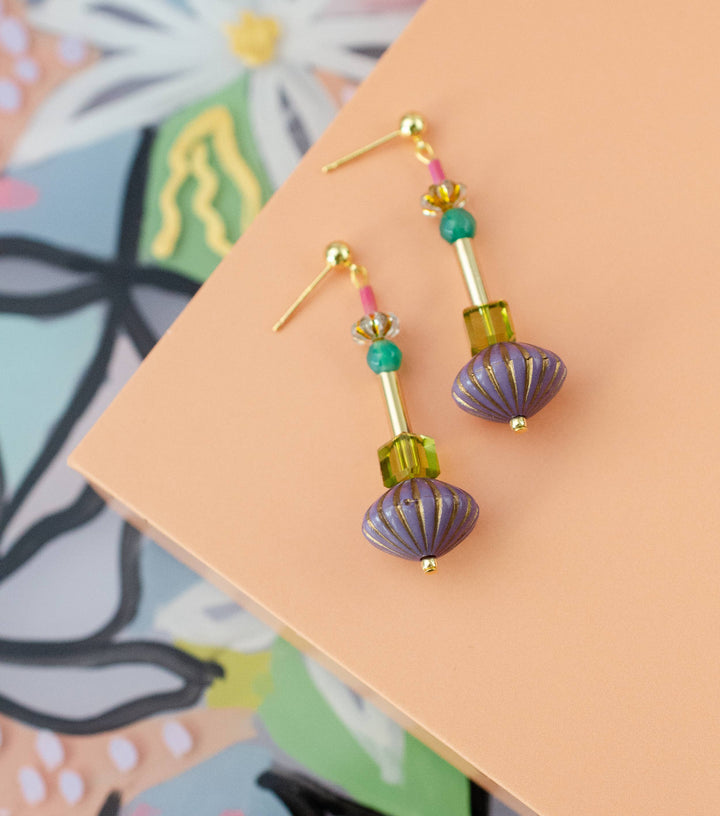 Purple Fluted Dangle Earrings JM107