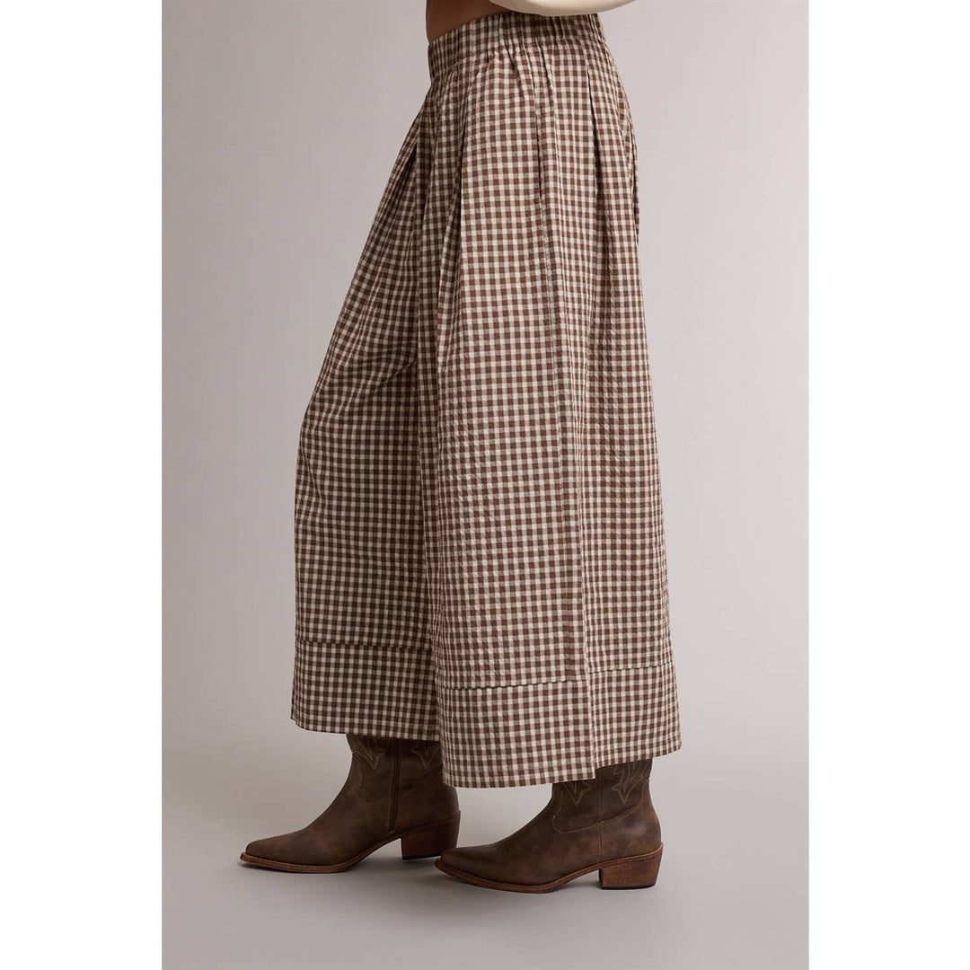 GINGHAM WIDE LEG PULL ON PANTS / WL26
