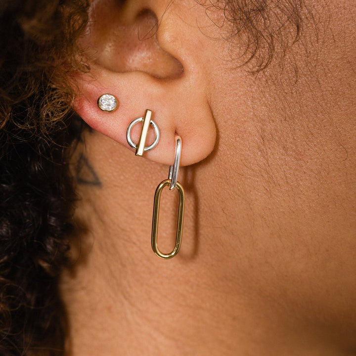 14k gold and rhodium-plated brass Duality Open Link Earrings