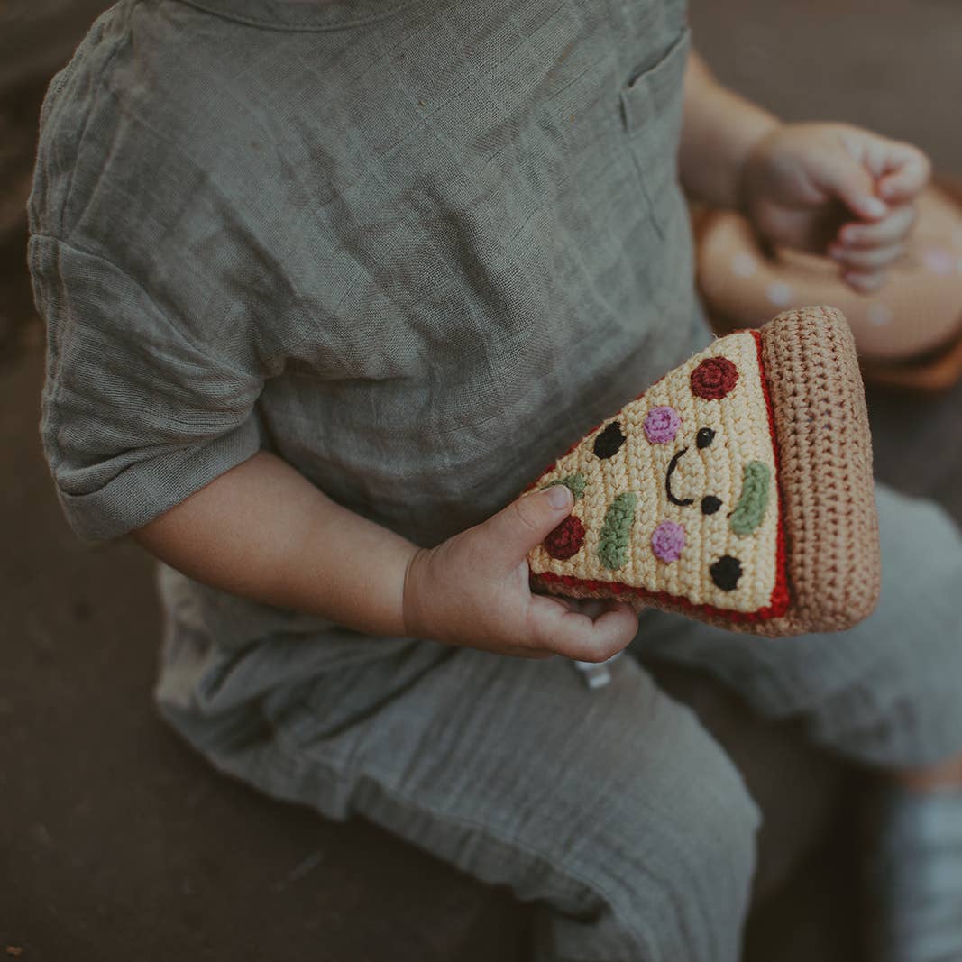 Savory Pizza Slice - Organic Cotton Crochet Baby Toy Rattle