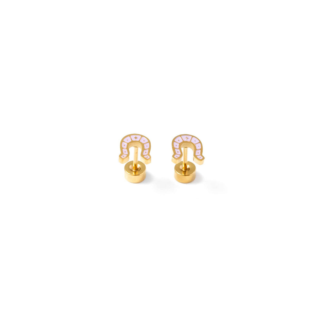 Horseshoe Stud Earrings - Hypoallergenic, Flat Back, Girl PPE26