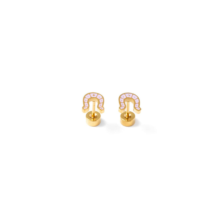 Horseshoe Stud Earrings - Hypoallergenic, Flat Back, Girl PPE26