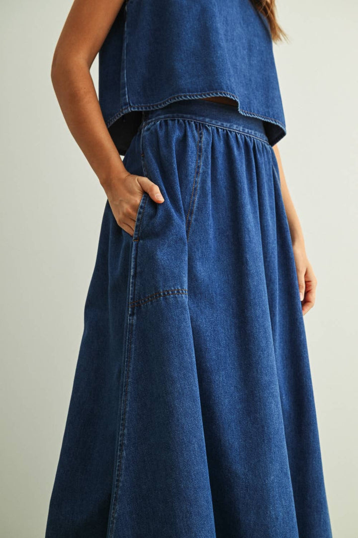 S5869ST   SOFT DENIM A LINE SKIRT WITH POCKET