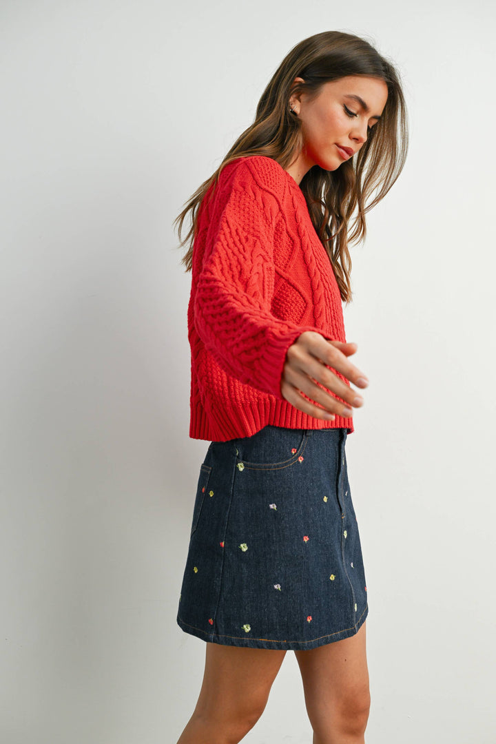 Fall Casual Solid Cable Knit Sweater - BMW719