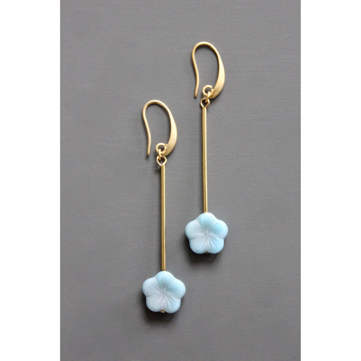 EMIE65 Blue glass flower drop earrings