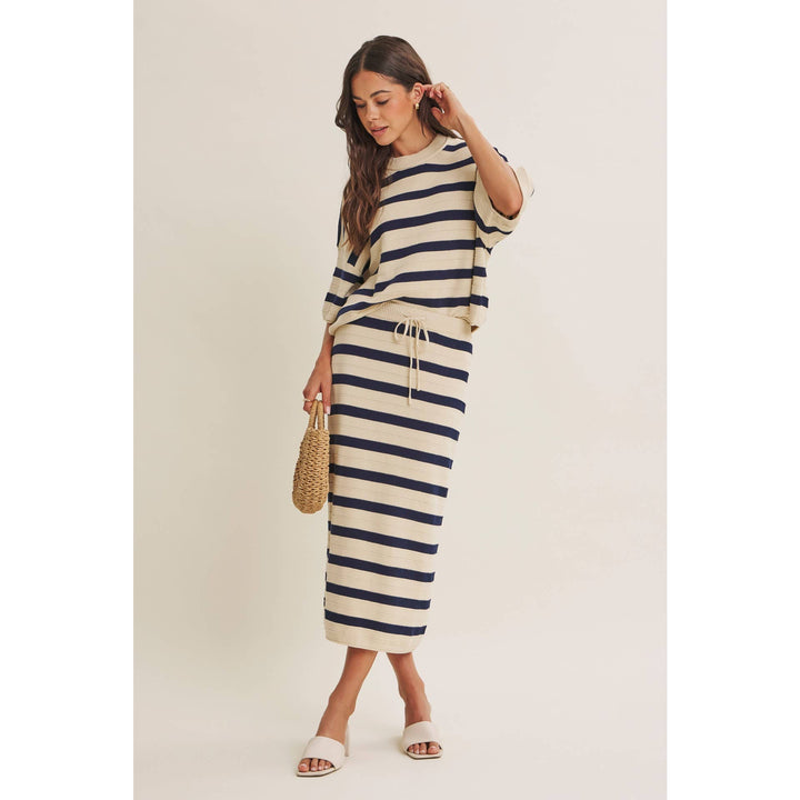 WEEKEND IN CANNES SOFT DRAPE COTTON STRIPE RELAXED SWEATER FB289
