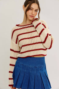 LAID BACK STAPLE STRIPE COTTON SWEATER WITH CONTRAST TRIM