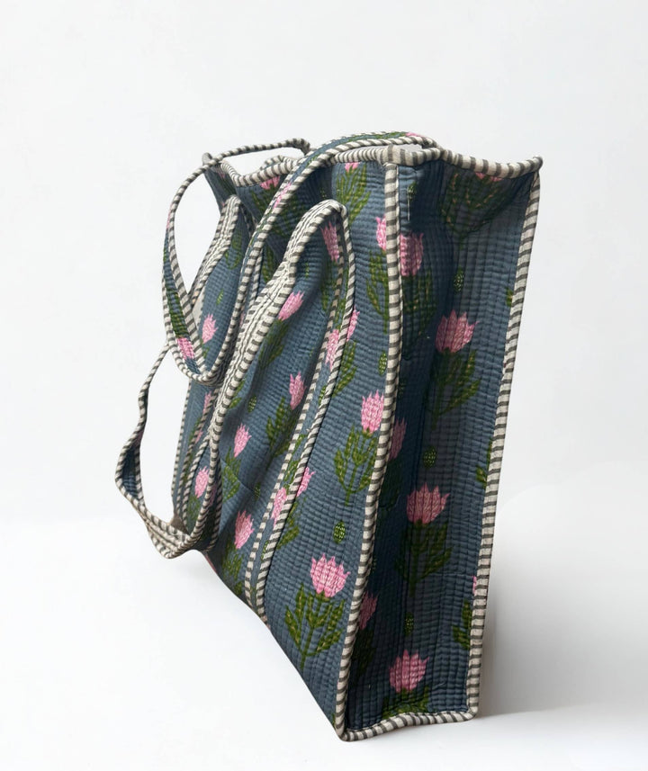 Block Print Quilted Bag ~ Pink Lotus DVS26