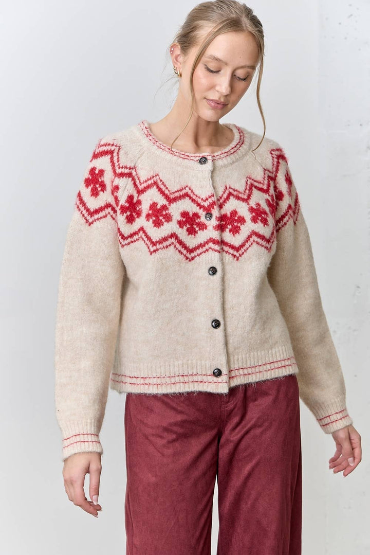 FLOWER INTARSA SWEATER CARDIGAN PG732