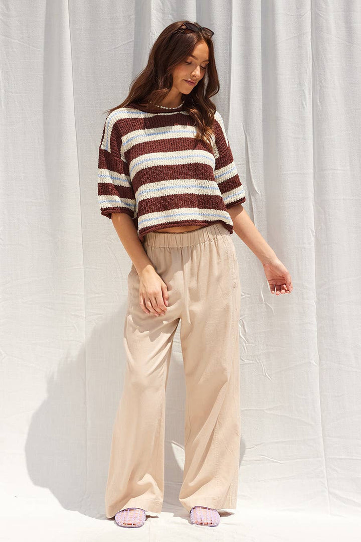 IM9277 - 3/4 Sleeve Striped Sweater