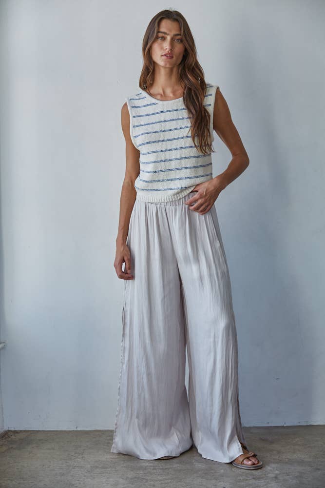 W2466 | Knit Striped Sweater Tank with Open Back Tie Straps