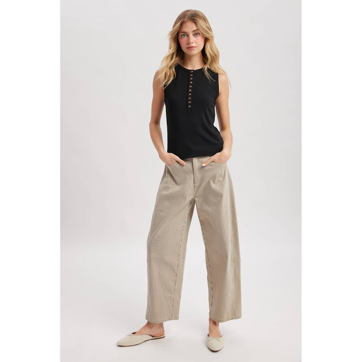 PINSTRIPE RELAXED WIDE LEG COTTON PANTS / WL25
