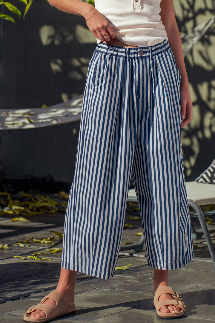 Striped Pleated Wide Leg Culotte Pants UD35