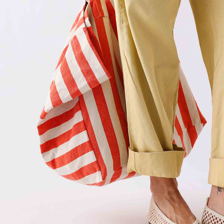 ELISA TOTE BAG STRIPES GREIGE / TOMATO