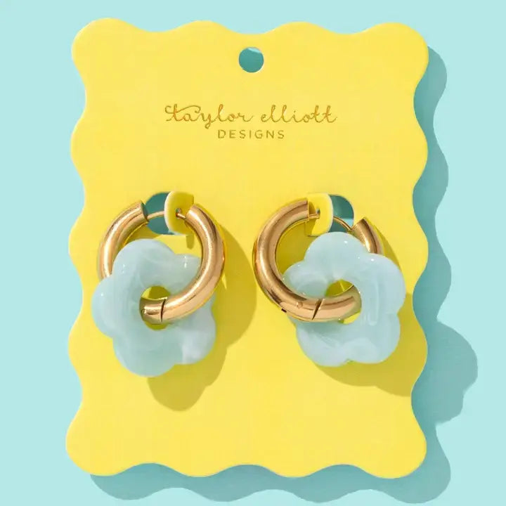 Huggie Earrings - Acrylic Flowers - Laurel - Assorted Colors