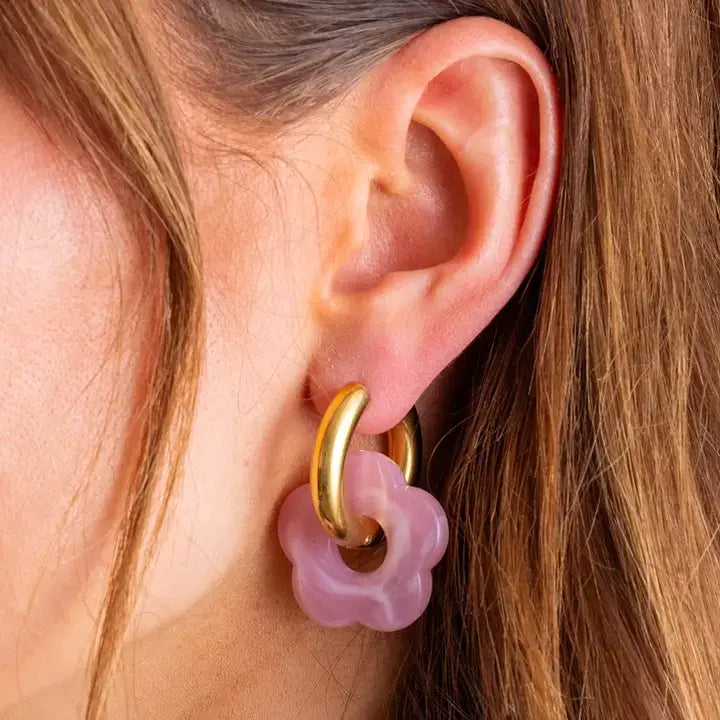 Huggie Earrings - Acrylic Flowers - Laurel - Assorted Colors