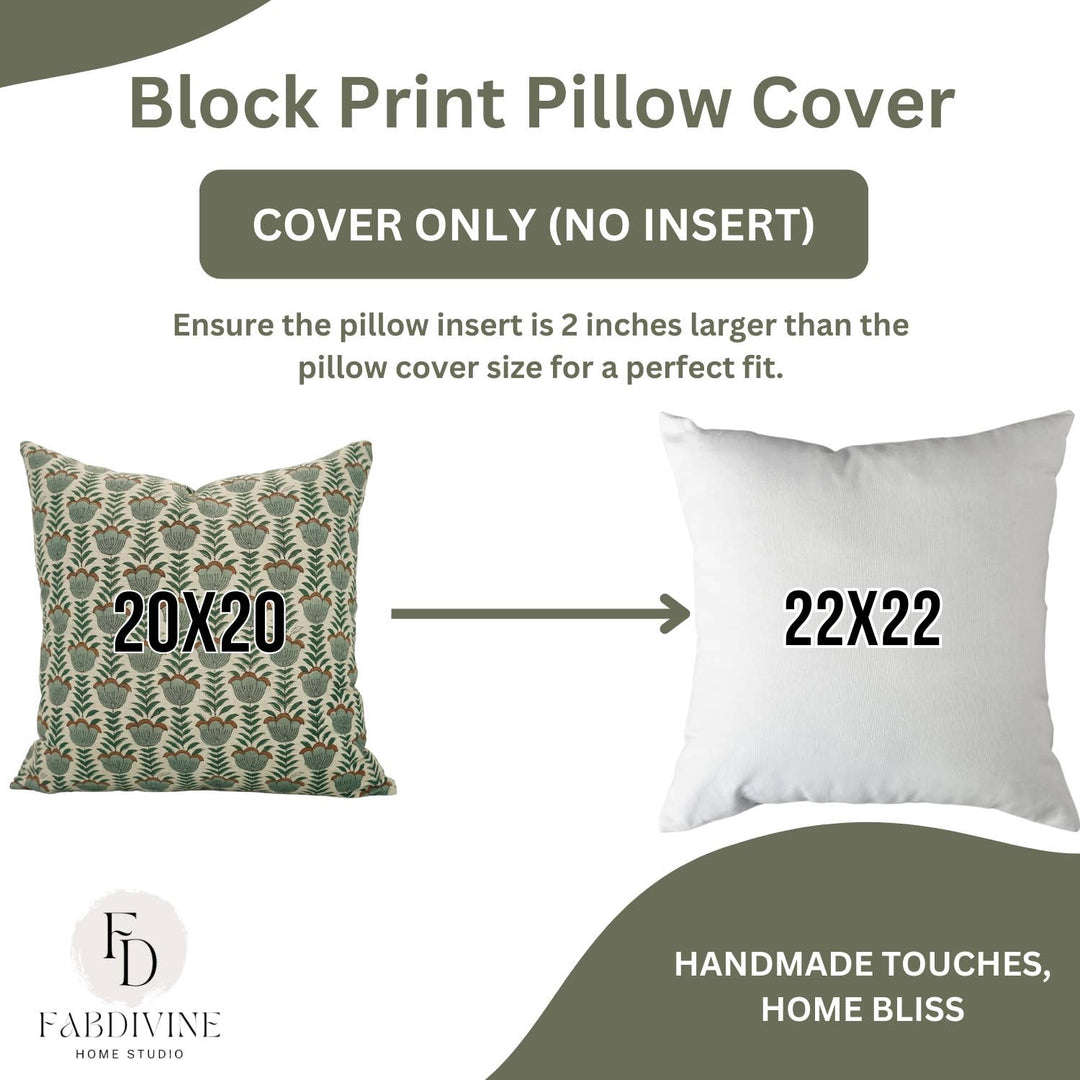 Unique Block Print Linen Blend Pillow Cover - Lotus FB07