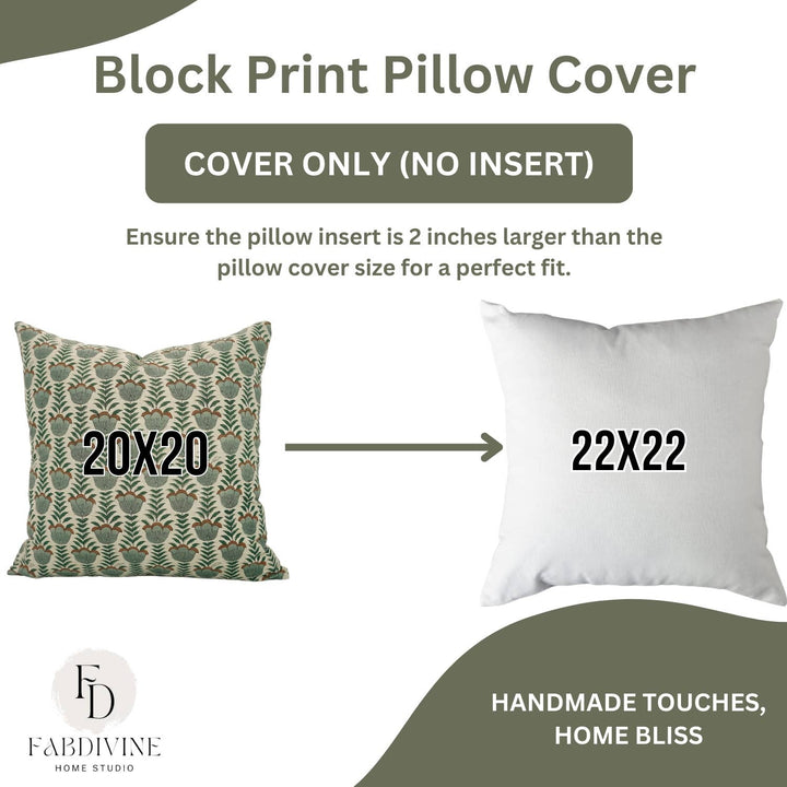 Unique Block Print Linen Blend Pillow Cover - Lotus FB07