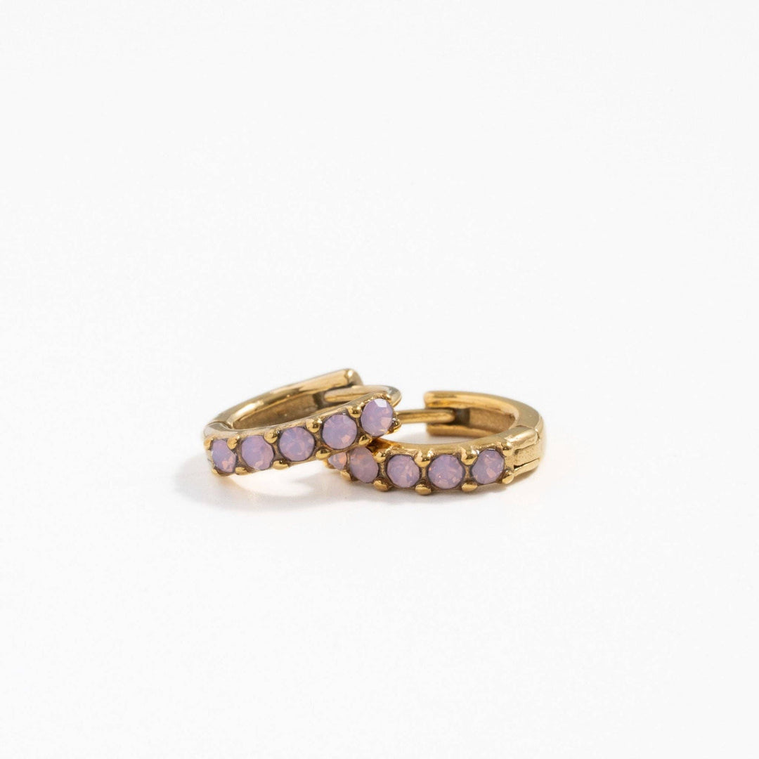 Dainty Pink Opal Hoop - Hypoallergenic, Flat Back, Girl Gift PP322